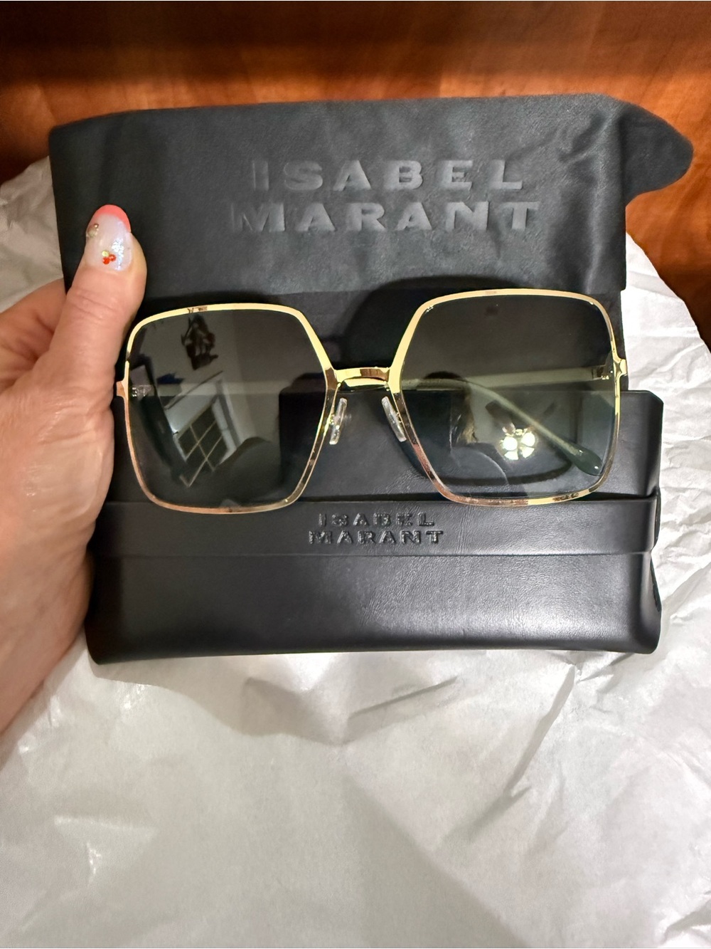 NEW Isabel Marant Gold Metal Oversized Square Sunglasses with Green Lenses